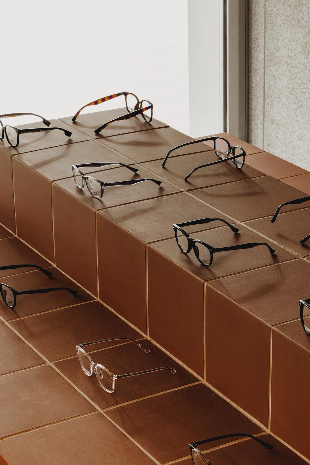 Modern eyeglasses on a counter